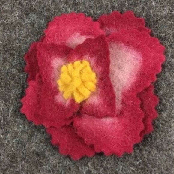 Brown Felted Wool Bucket Handbag Purse with Flower Accent - Picture 3 of 5